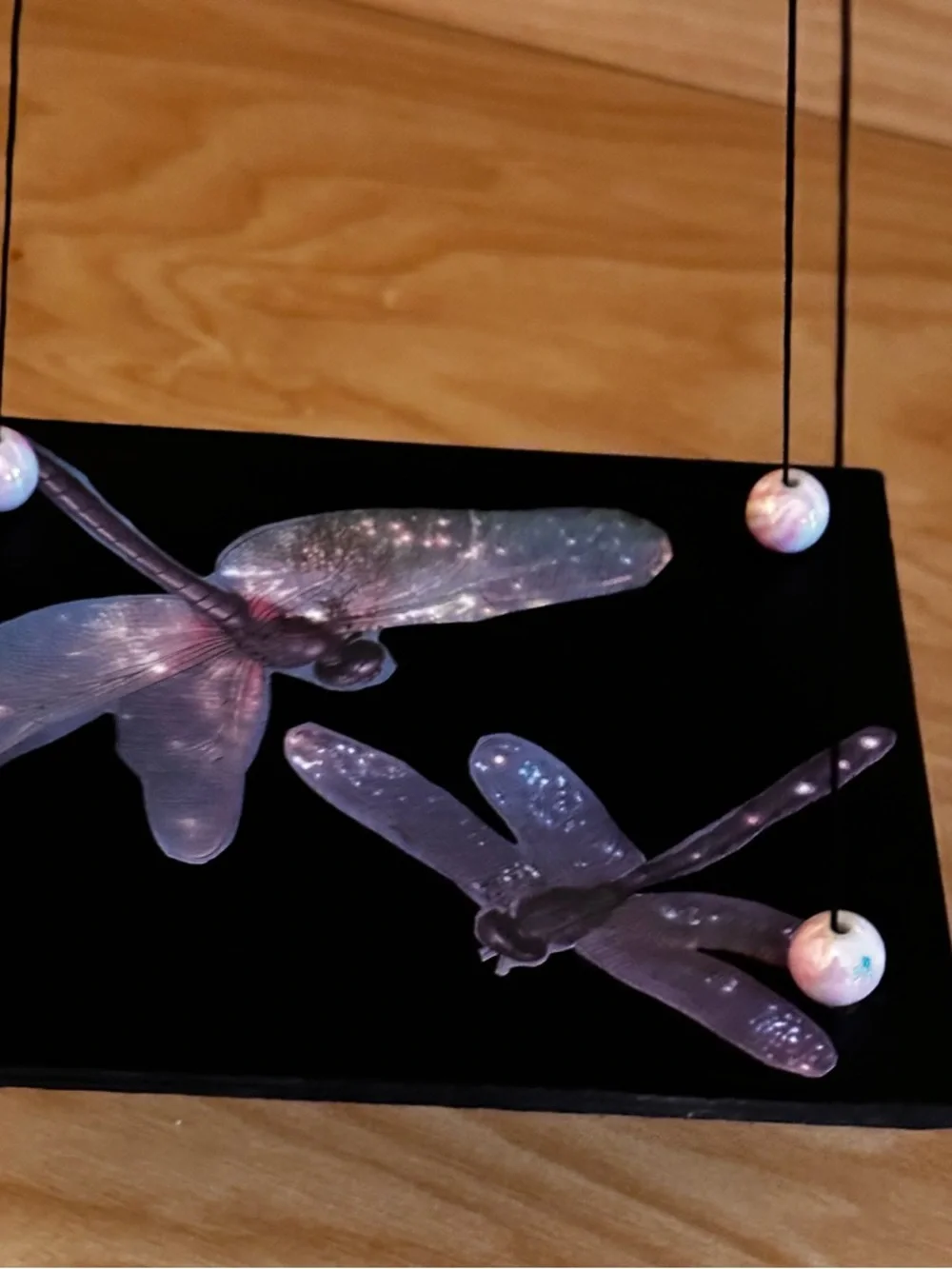 Hand crafted dragonfly floating hanging shelf with glass cup